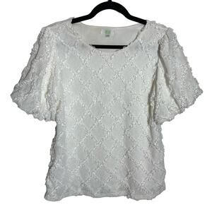 Jade Melody Tam Women's White Lace Puff Sleeve Applique Blouse Size Small